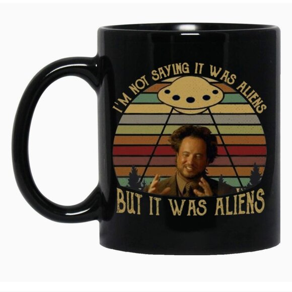 ANCIENT ALIENS GIORGIO TSOUKALOS "IT WAS ALIENS" BLACK CERAMIC COFFEE MUG 11 OZ - Picture 1 of 7